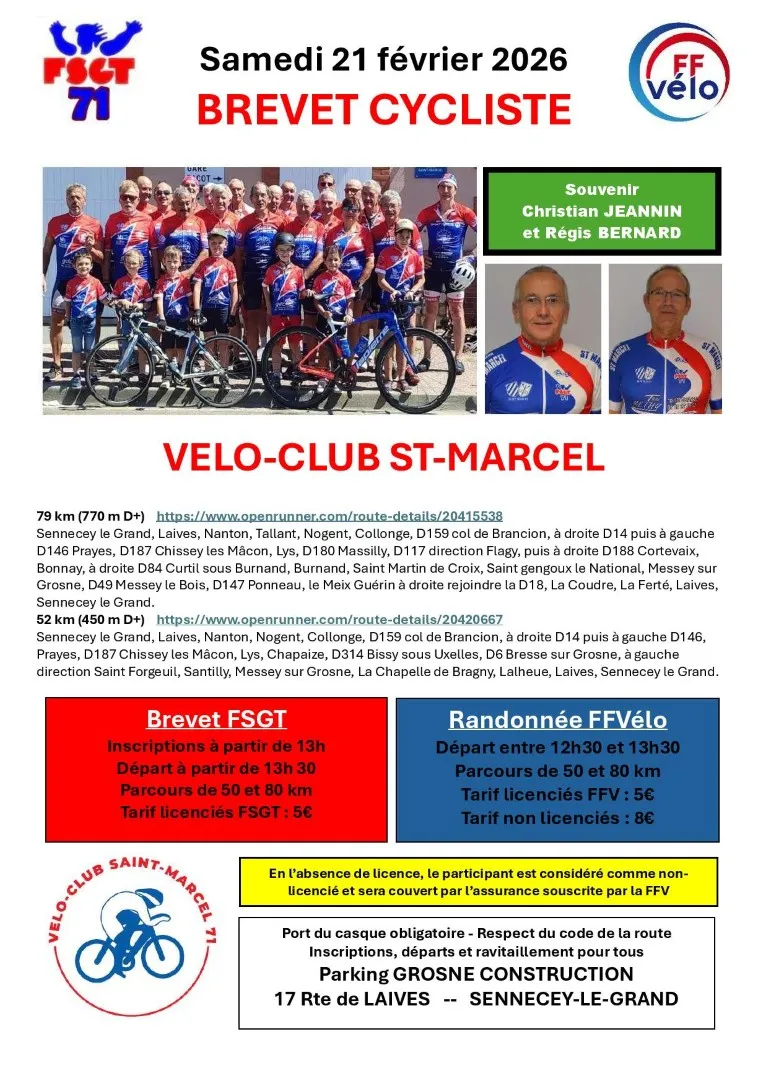 Brevet FSGT du Velo Club de Saint Marcel
