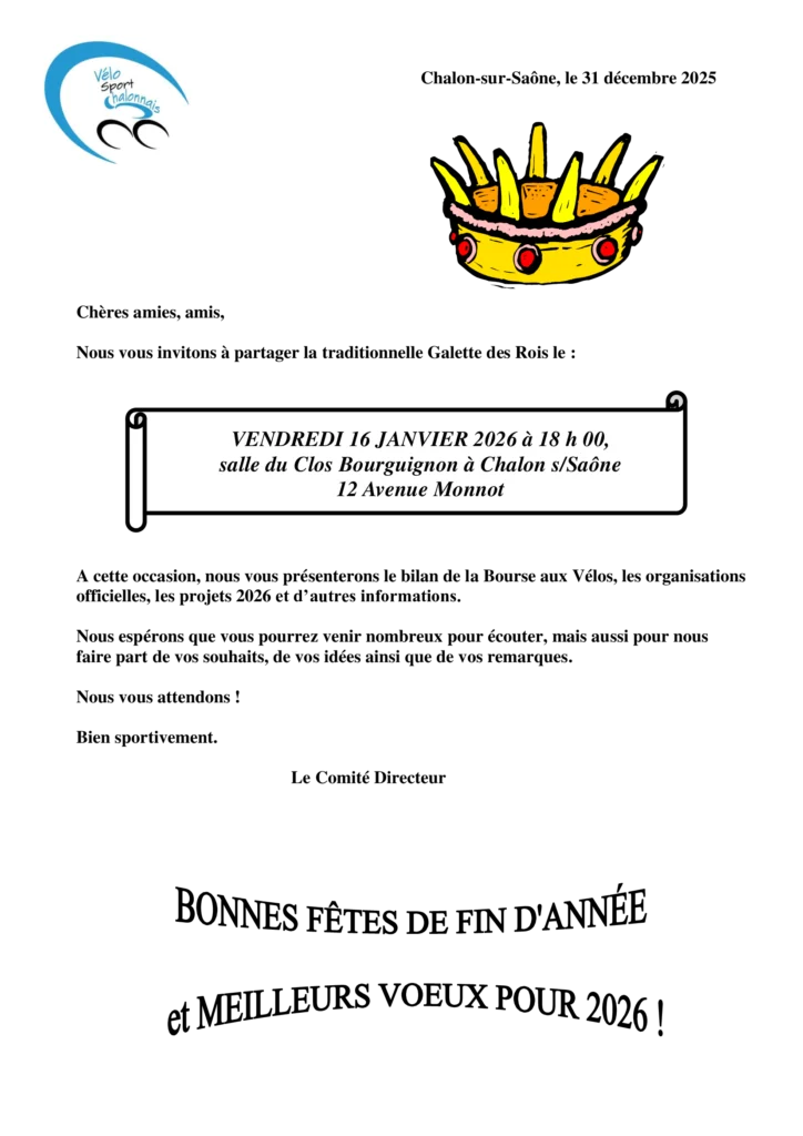 Invitation à la Galette des Rois du Vélo Sport Chalonnais